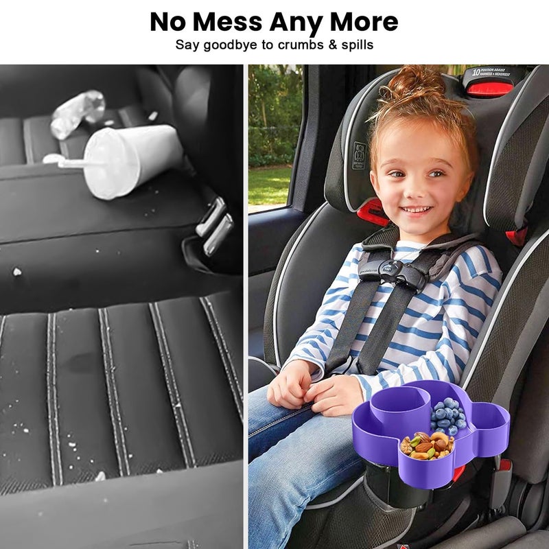 BlueOrigin Car Seat Tray - Convert Cup Holder to a Tray for Snacks, Toys, 360° Rotatable for Kids Travel, Booster, Stroller and Anywhere (Purple) - Image 2